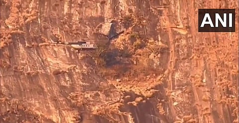 IAF during the rescuing operation of the youth in Nandi Hills, Karnataka, on Sunday. (Photo | ANI Twitter)