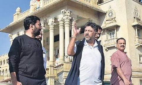 KPCC president DK Shivakumar and other party leaders go for morning walk at Vidhana Soudha on Saturday