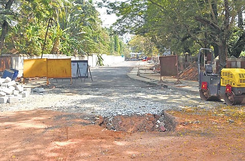 Work in progress at Manaveeyam Veedhi (Photo| EPS , P Deepu)