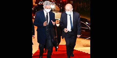 Indian External Affairs Minister S Jaishankar(L) and French Minister Le Drian(R).(Photo | Twitter)