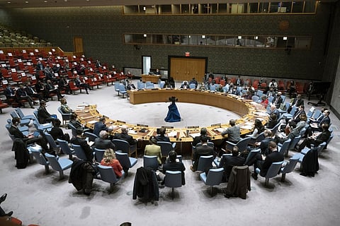 The U.N. Security Council meets for an emergency session on Ukraine, Monday, Feb. 21, 2022, at the U.N. headquarters. (Photo | AP)