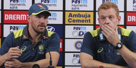 Australia's interim cricket coach Andrew McDonald (R) (Photo | AP)