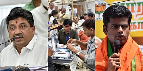 Tamil Nadu Finance Minister Dr Palanivel Thiagarajan (L) countered BJP State president K Annamalai's claim as third 'largest party' with election stats. (Photo | EPS and PTI)