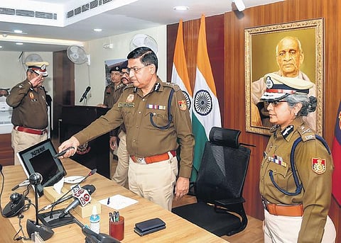 Police Commissioner Rakesh Asthana launches the digital police public library (Photo | PTI)