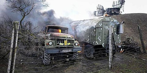 Damaged radar arrays and other equipment is seen at Ukrainian military facility outside Mariupol, Ukraine. (Photo | AP)