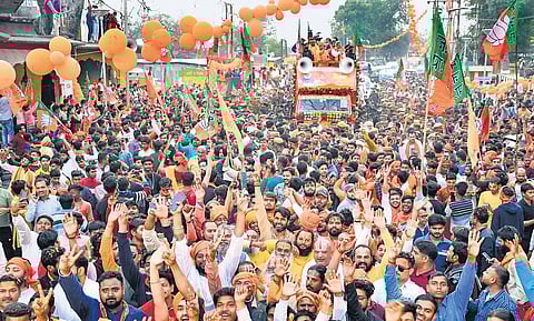 BJP takes out a road show in Ayodhya Assembly constituency on Thursday. (File photo| PTI)