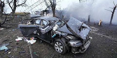 Damaged radar, a vehicle and equipment are seen at a Ukrainian military facility outside Mariupol, Ukraine. (Photo | AP)
