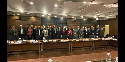 Heads of Mission of the EU & its Member States stand in solidarity with Ukraine Ambassador( Photo | Twitter)