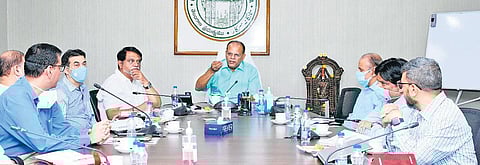 Chief Secretary Somesh Kumar holds review meeting with senior officials in Hyderabad on Saturday. (Photo | EPS)
