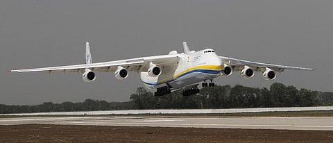 The Ukrainian Antonov-225 Mriya (Dream), world's heaviest and largest aircraft, was heavily damaged in fighting with Russian troops at the airport outside Kyiv. (Photo | AP)