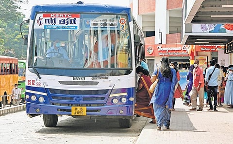 Passengers boarding the city shuttle bus at Thampanoor on Wednesday | B P Deepu