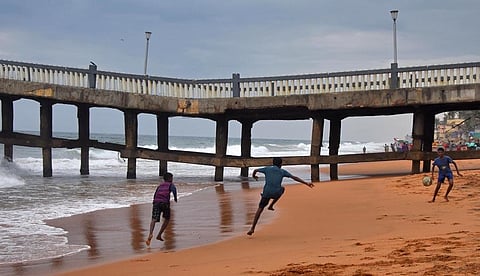 The central portion of the Valiyathura pier that got damaged after waves weakened the pillars last year. (Photo | B P Deepu, EPS)