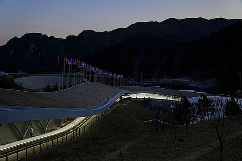Aileen Frisch, of South Korea, slides during a luge women's training run at the 2022 Winter Olympics, Saturday, Feb. 5, 2022, in the Yanqing district of Beijing. (Photo | AP)