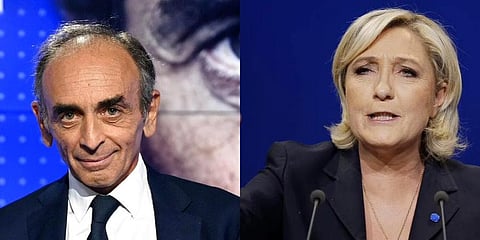 French far-right presidential candidates Eric Zemmour, left, and Marine Le Pen