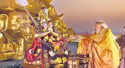 Narendra Modi dedicates the Statue of Equality to the nation in Hyderabad. (Photo | EXPRESS)