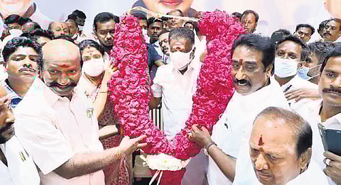 AIADMK coordinator O Panneerselvam campaigning in Kancheepuram on Monday