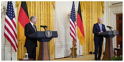 President Joe Biden speaks during a joint news conference with German Chancellor Olaf Scholz in the East Room of the White House, Monday, Feb. 7, 2022, in Washington.  (Photo: AP)