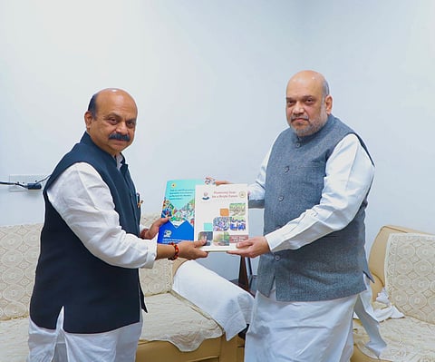 Karnataka Chief Minister Basavaraj Bommai met Union Home Minister Amit Shah on Monday in New Delhi. (Photo | Twitter)