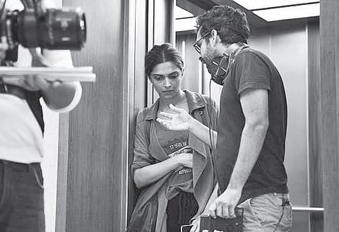 Deepika Padukone (left) with Shakun Batra while shooting for the film