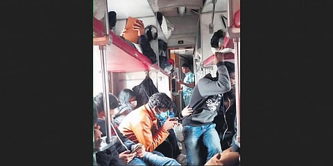 Indian students of Zaporizhzhia State Medical University being taken to Uzhhorod, located in western Ukraine, in a special train on Monday | Express