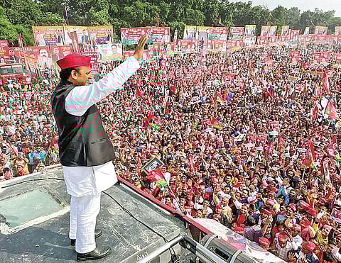 SP leader Akhilesh Yadav during a rally in Banda, UP. | file