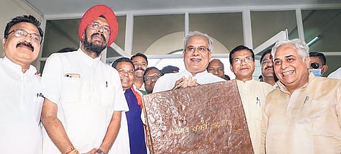 Chief Minister Bhupesh Baghel during the budget session of Chhattisgarh state assembly in Raipur on Wednesday. (Photo | PTI)