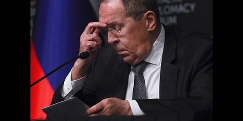 Russia's Foreign Minister  listens to questions during a news conference following a tripartite meeting with Turkish and Ukraine foreign minister on March 10,2022(Photo | AP)