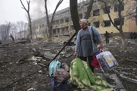 A Russian airstrike devastated a maternity hospital in the besieged port city of Mariupol amid growing warnings from the West that Moscow’s invasion is about to take a more brutal and indiscriminate turn. (Photo | AP)