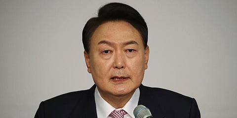 South Korea's president-elect Yoon Suk Yeol speaks during a news conference at the National Assembly in Seoul, South Korea Thursday, March 10, 2022. (Photo | AP)