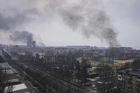 Smoke rises after shelling in Mariupol, Ukraine, Wednesday, March 9, 2022(Photo | AP)