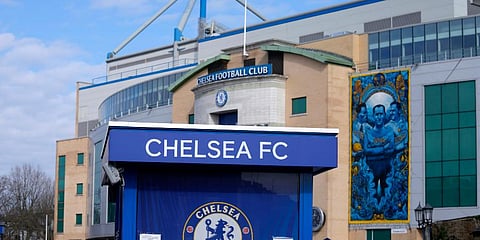 A view of Chelsea football club's Stamford Bridge stadium in London, Thursday, March 10, 2022. (Photo | AP)