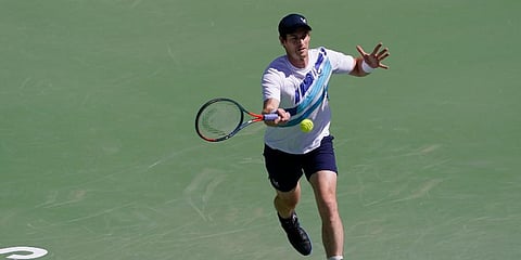 Andy Murray, of Britain, returns a shot against Taro Daniel, of Japan, at the BNP Paribas Open tennis tournament Friday, March 11, 2022, in Indian Wells, California. (Photo | AP)