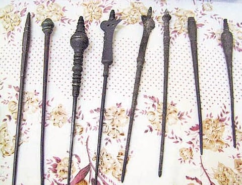 ​​Ghantams (stylus used for writing on palm leaves) preserved in the CP Brown Research Centre for Languages, Kadapa | Express