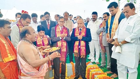 ​​CJI Justice NV Ramana takes part in special puja as part of inauguratuion ceremony of the HIAMC in Hyderabad on Saturday