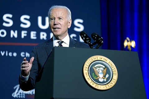 President Joe Biden speaks at the House Democratic Caucus Issues Conference, Friday, March 11, 2022, in Philadelphia. (Photo | AP)