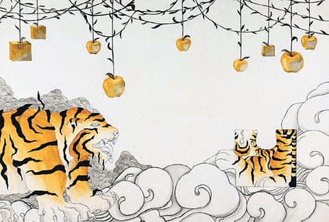 Artworks from ‘Imaginary Lines’ titled (1 & 3) Nyelam (Dream), 2021; (2) Limit 1, 2021