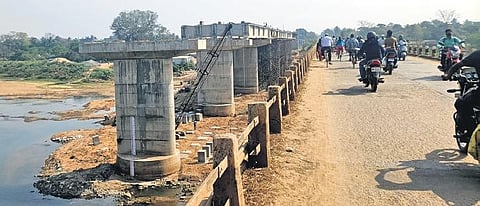 The under-construction bridge over Budhabalanga river. (Photo| EPS)