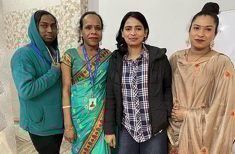 (Left to right) Kajal along with Sanjana who works at the Transgender NGO, Sarita who is the project manager of the NGO and Sandhya | Express