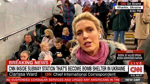 This image taken from video provided by CNN shows Chief International Correspondent Clarissa Ward reporting from inside a subway station in Kharkiv, Ukraine. (Photo | AP)