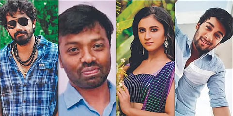 (From left) Pruthvi Ambaar, director KS Ashoka, Ritika Shrotri and Ajinkya Raut. (Photo| Cinema Express)