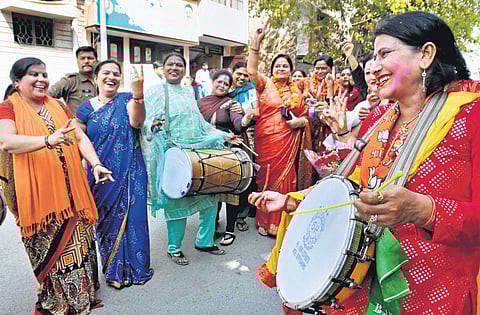 Women party workers celebrate BJP’s win in Moradabad. (File | PTI)