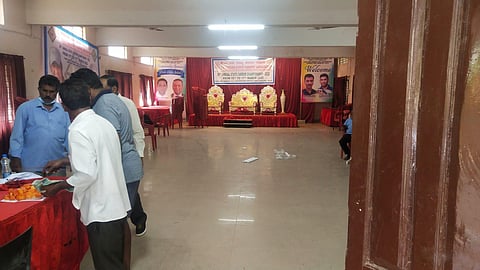The deserted venue of the 39th annual State Carrom Championship 2022 in Shivajinagar on Tuesday.