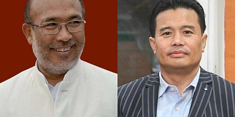 Manipur CM N Biren Singh (L) and minister Thongam Biswajit Singh (Photo| EPS)