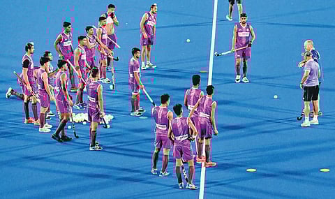 India players with coach Graham Reid during practice session. (File photo| Irfana, EPS)