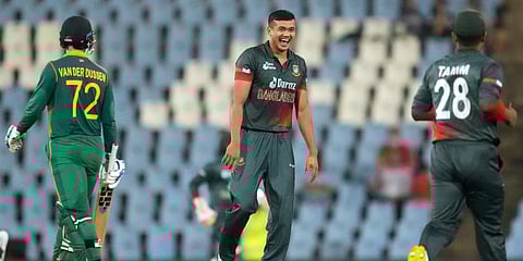 Bangladesh's Taskin Ahmed reacts after dismissing South Africa's Rassie van der Dussen during an ODI match at Centurion Park in Pretoria. (Photo| AP)