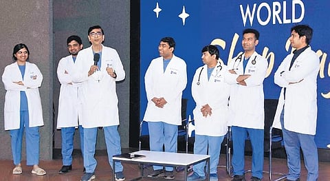 Srinivas Kishore, Director-ENT, AIG hospitals and his team interact with media on the occasion of World Sleep Day |  R V K Rao