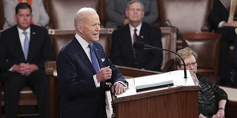President Joe Biden delivers his State of the Union address to a joint session of Congress at the Capitol, Tuesday, March 1, 2022, in Washington. (Photo| AP)