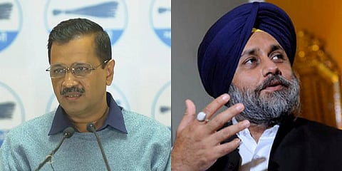 AAP convenor Arvind Kejriwal, left, Shiromani Akai Dal president Sukhbir Singh Badal. (File Photo)
