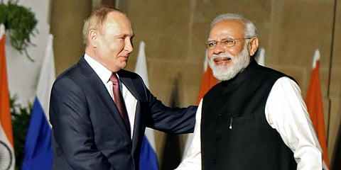 PM Narendra Modi (R) with Russian President Vladimir Putin. (File| ANI)