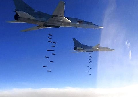 Russian Air Force Tu-22M3 bombing Islamic State group targets in Syria, Jan. 23, 2017.  (Photo | AP)